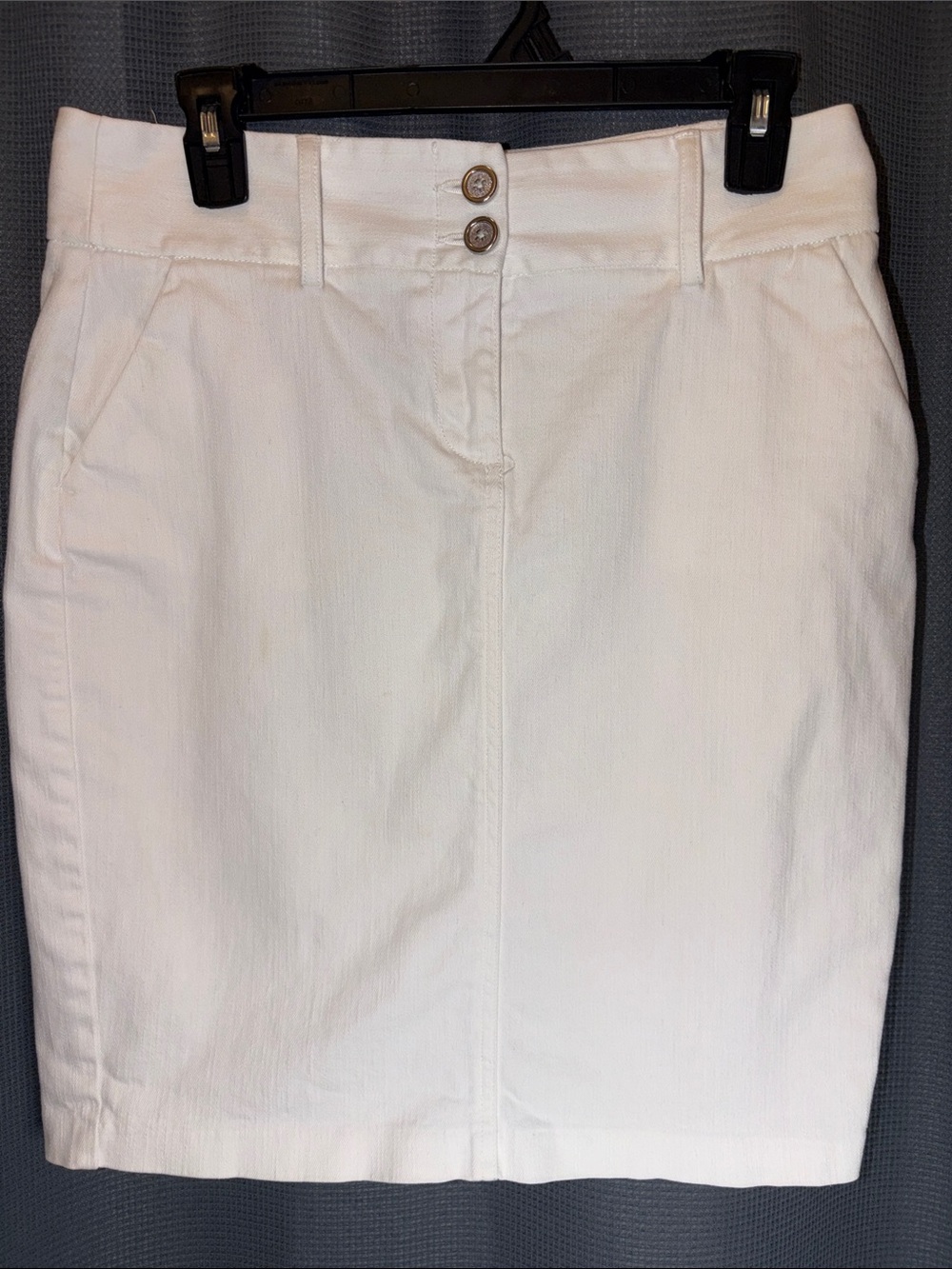Women's White Pencil Skirt with Double-Button Waist
